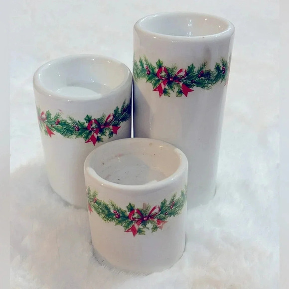 Vintage Ceramic Holly & Ivy Berry Candle Holders Original 90’s Christmas Decor - Picture 1 of 14